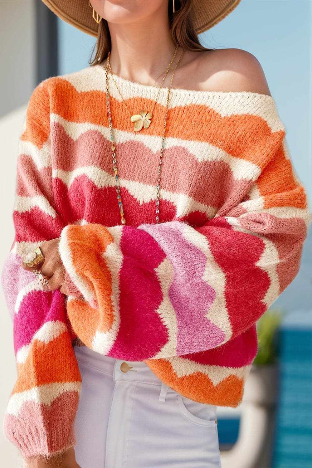 Chic boat neck knit sweater - Love Salve